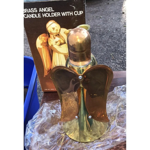 Vintage Mid Century Brass Copper Angel Candle Holder Hong Kong 9" NOS Box - Picture 3 of 4